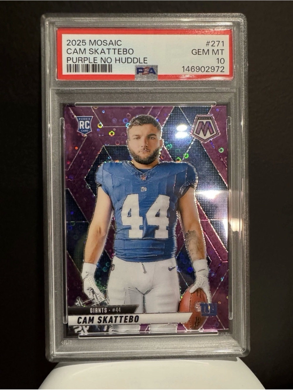 2025 Mosaic Cam Skattebo Purple No Huddle /50 #271 PSA 10 GEM MINT RC ROOKIE